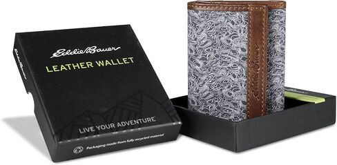 Eddie Bauer Men Pioneer Leather و Canvas Canvas Trifold Wallet (رسومات متنوعة) in Saudi Arabia