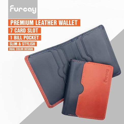 Slim Bifold Wallet for Men - Genuine Real Leather Wallets | Stylish Two-Color Design Thin Leather Front Pocket Wallet | 6-10 cards with Cash Compartment (Black/Gray) in Saudi Arabia
