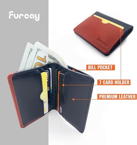 Slim Bifold Wallet for Men - Genuine Real Leather Wallets | Stylish Two-Color Design Thin Leather Front Pocket Wallet | 6-10 cards with Cash Compartment (Black/Gray) in Saudi Arabia