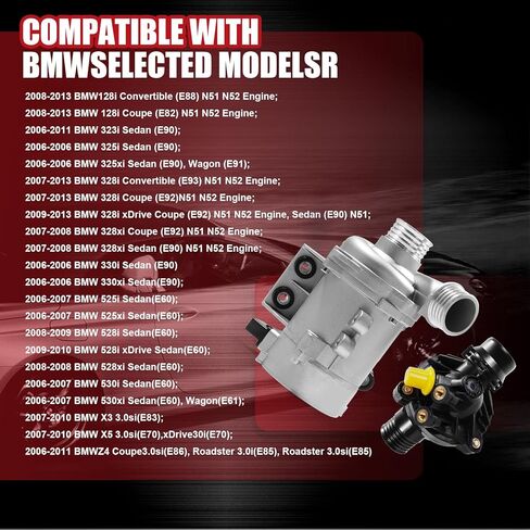 11517521584 مضخة مياه المحرك الكهربائي ＆ ترموستات متوافقة مع BMW X3 Z4 X5 328I 323i 128i 528i استبدال OE 11517546994 11517563183 11517586924 11517586925 596600 in Kuwait