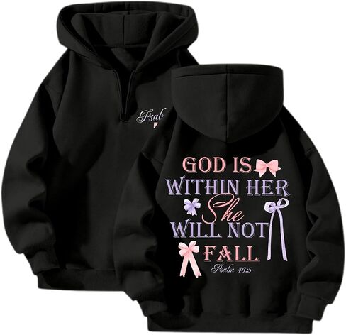God is Within Her She Will Not Fall Hoodies for Women Casual Y2K Hooded Baggy Sweatshirts Pink Bow Graphic Preppy Hoodie in Saudi Arabia