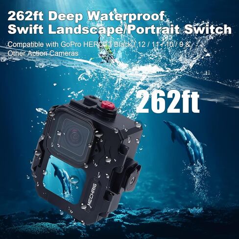 حالة مقاومة للماء من الألومنيوم لـ GoPro Hero13 Black Hero12 Hero11 Hero10 Hero9 Action Camera 80m مقاوم للماء العميق المائي والرائحة الرأسية مفتاح سريع (نموذج إطلاق سريع 63075) in Saudi Arabia