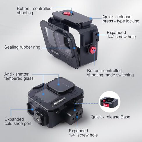حالة مقاومة للماء من الألومنيوم لـ GoPro Hero13 Black Hero12 Hero11 Hero10 Hero9 Action Camera 80m مقاوم للماء العميق المائي والرائحة الرأسية مفتاح سريع (نموذج إطلاق سريع 63075) in Saudi Arabia