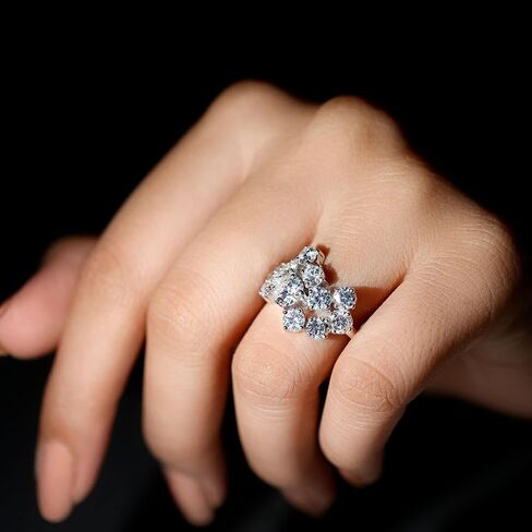 Certified Cubic Zirconia Statemnet Ring in Silver, Aaaaa Quality, CZ Diamond Cluster Ring For Women - Ideal For Gift in Saudi Arabia