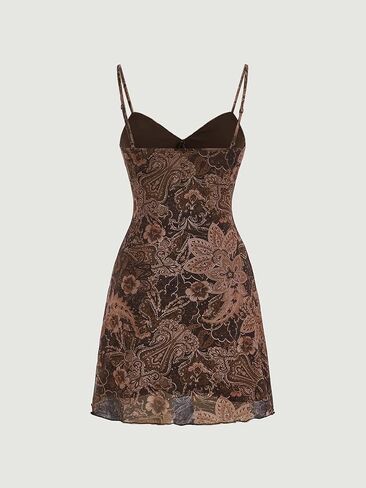 Milumia Women's Paisley Print Cami Short Dress Boho Mesh Mini Sun Dresses in Saudi Arabia