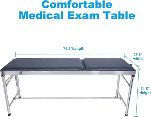 Advanced Examination Bed with Lower Storage Compartment and Paper roll Dispenser - Inspection Table/Adjustable backrest/Stirrups/Black/Stainless Steel. in Saudi Arabia