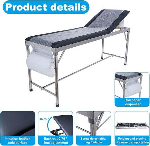 Advanced Examination Bed with Lower Storage Compartment and Paper roll Dispenser - Inspection Table/Adjustable backrest/Stirrups/Black/Stainless Steel. in Saudi Arabia