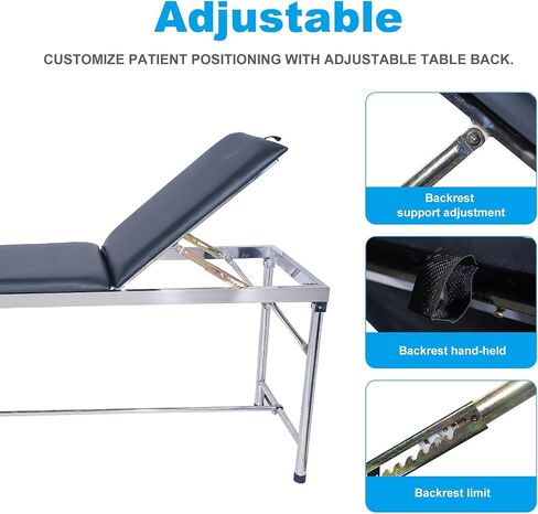 Advanced Examination Bed with Lower Storage Compartment and Paper roll Dispenser - Inspection Table/Adjustable backrest/Stirrups/Black/Stainless Steel. in Saudi Arabia