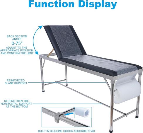 Advanced Examination Bed with Lower Storage Compartment and Paper roll Dispenser - Inspection Table/Adjustable backrest/Stirrups/Black/Stainless Steel. in Saudi Arabia
