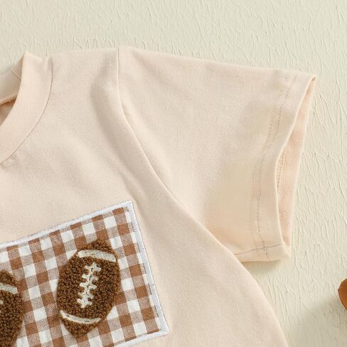 Toddler Boy Summer Outfits Short Sleeve Watermelon Embroidery T-shirt Plaid Print Pull On Shorts Sets in Kuwait