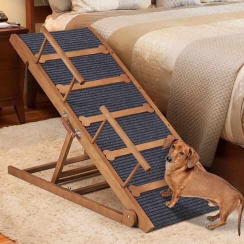 Wooden Dog Ramp for High Bed, 47.2" Long Non-Slip Dog Ramp for Couch, 6 Adjustable Heights from 15.7" to 28" with Side Rails Anti-Slip Traction Mat for Small Medium Large Dogs(Up to 160 Lbs) in Saudi Arabia