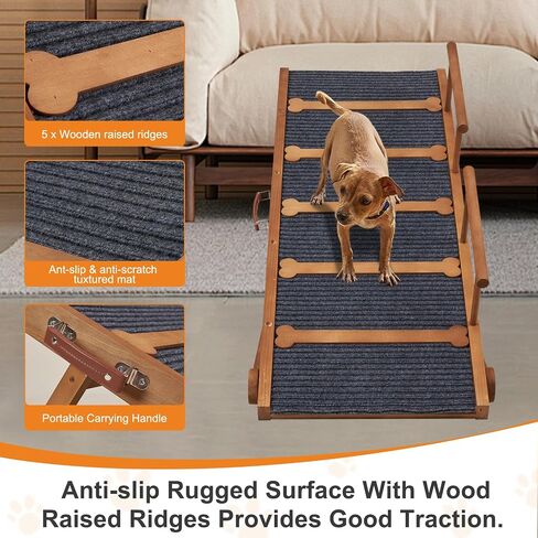 Wooden Dog Ramp for High Bed, 47.2" Long Non-Slip Dog Ramp for Couch, 6 Adjustable Heights from 15.7" to 28" with Side Rails Anti-Slip Traction Mat for Small Medium Large Dogs(Up to 160 Lbs) in Saudi Arabia