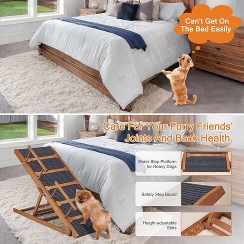 Wooden Dog Ramp for High Bed, 47.2" Long Non-Slip Dog Ramp for Couch, 6 Adjustable Heights from 15.7" to 28" with Side Rails Anti-Slip Traction Mat for Small Medium Large Dogs(Up to 160 Lbs) in Saudi Arabia