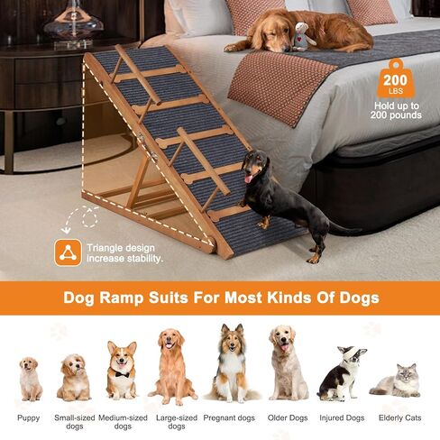 Wooden Dog Ramp for High Bed, 47.2" Long Non-Slip Dog Ramp for Couch, 6 Adjustable Heights from 15.7" to 28" with Side Rails Anti-Slip Traction Mat for Small Medium Large Dogs(Up to 160 Lbs) in Saudi Arabia