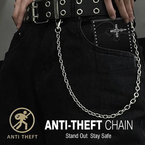 Cross Chain Wallet Leather - Punk Skull Gothic Bifold Halloween Goth Accessories - Jesus Gifts | Unisex in Kuwait