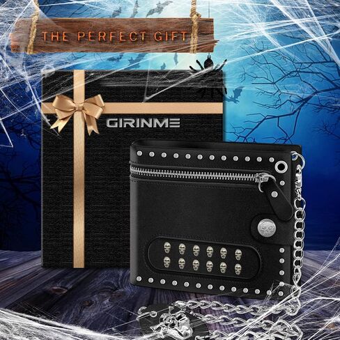 Cross Chain Wallet Leather - Punk Skull Gothic Bifold Halloween Goth Accessories - Jesus Gifts | Unisex in Kuwait