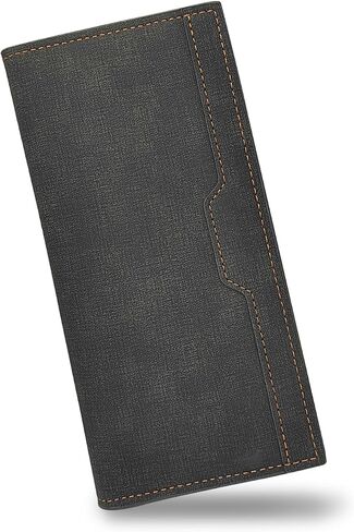 Long Wallet for Men, Stylish Ultra-Thin Bifold Wallets for Men with 12 Card Slots & ID Window & Zippered Coin Pocket, Credit Card Wallet for Suits and Daily Use (Black) in Kuwait