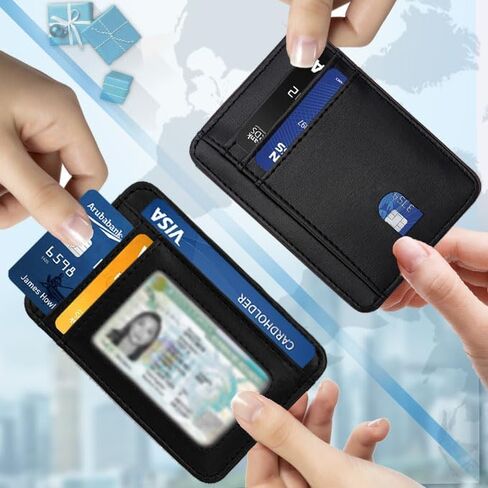 Slim Wallet for Men, Credit Card Holder Wallet RFID Blocking Front Pocket Leather Wallets for Men Women Gift Box，front pocket wallet (black) in Saudi Arabia