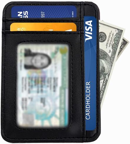 Slim Wallet for Men, Credit Card Holder Wallet RFID Blocking Front Pocket Leather Wallets for Men Women Gift Box，front pocket wallet (black) in Saudi Arabia
