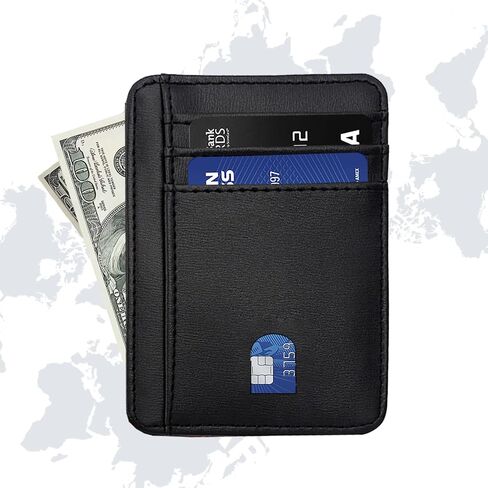 Slim Wallet for Men, Credit Card Holder Wallet RFID Blocking Front Pocket Leather Wallets for Men Women Gift Box，front pocket wallet (black) in Saudi Arabia