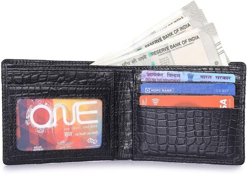 ROSS BROWN Crocodile Leather Wallet for Men | RFID Blocking | Bifold, Extra Capacity with 1 ID Windows | Ultra Strong Stitching | Slim Billfold with 6 Card Slots | Gift for Him in Saudi Arabia