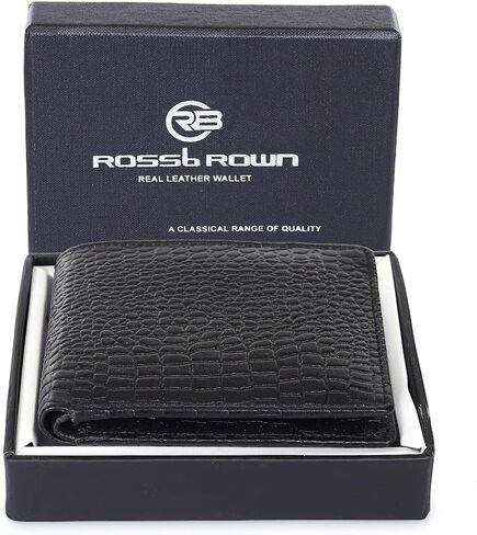 ROSS BROWN Crocodile Leather Wallet for Men | RFID Blocking | Bifold, Extra Capacity with 1 ID Windows | Ultra Strong Stitching | Slim Billfold with 6 Card Slots | Gift for Him in Saudi Arabia