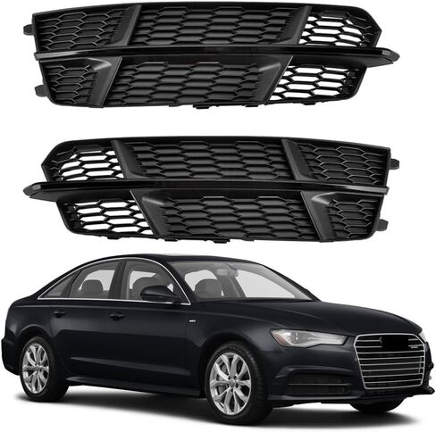 أفضل بونه زوج جديد من ضوء الضباب يغطي الأمامي المصد ، شواء Honeycomb Grill Black متوافق مع Audi S6 A6 S-Line 2017 2018 يحل محل 4G0 807 647 B /4G0 807 648 B. in Saudi Arabia
