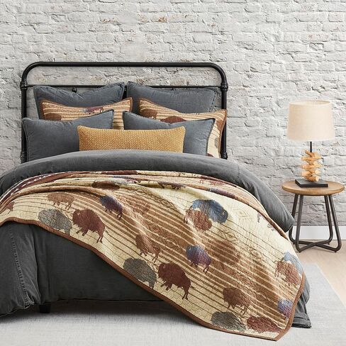 Paseo Road by HiEnd Accents Home on The Range Western Bedding 3 Piece Quilt Set with Pillow Shams, King Size Buffalo Bison Geometric Print Aztec Bedding, Cotton Southwestern Rustic Bed Set in Saudi Arabia