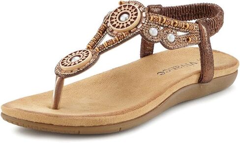 LASCANA Women's Embellished Detail Sandals Bronze 8 in Saudi Arabia