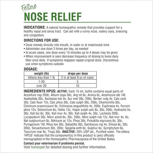 HomeoPet 2 Pack of Feline Nose Relief 15 Milliliters Each Homeopathic Remedy for Cats Congestion Runny Nose Sneezing and Sinus Infection in Saudi Arabia