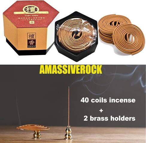 Sandalwood Coils Incense (40 PCS) with Spiral Holder Burner, Natural Chinese Coils Spiral Design for Long-Lasting Premium Scent Aroma Fragrance Gifts in Kuwait