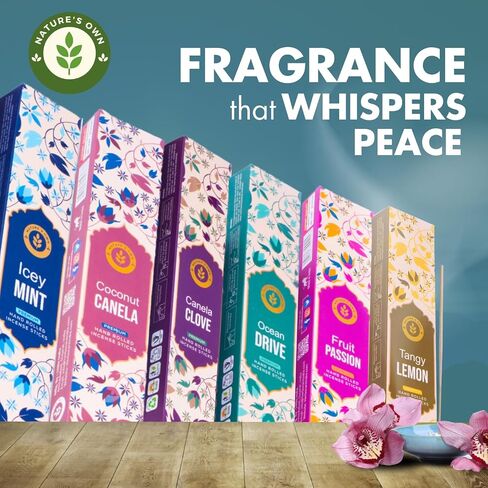 Incense Sticks Gift Pack – 6 Fragrances x 20 Sticks Each, Hand Rolled Insents with Incense Holder – Coconut Canela Fruit Passion ICY Mint Ocean Drive Canela Clove Tangy Lemon in Saudi Arabia