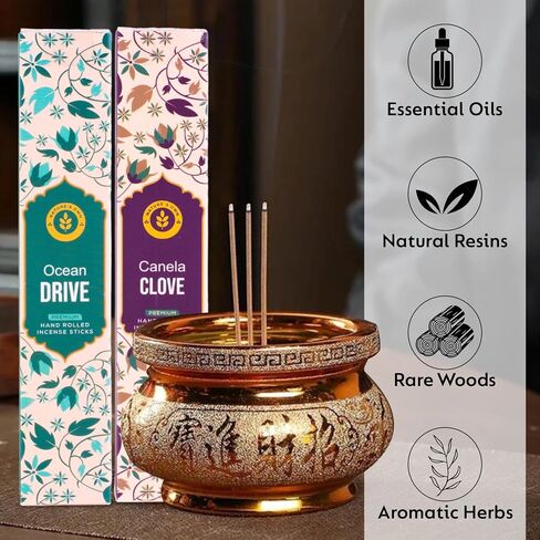 Incense Sticks Gift Pack – 6 Fragrances x 20 Sticks Each, Hand Rolled Insents with Incense Holder – Coconut Canela Fruit Passion ICY Mint Ocean Drive Canela Clove Tangy Lemon in Saudi Arabia