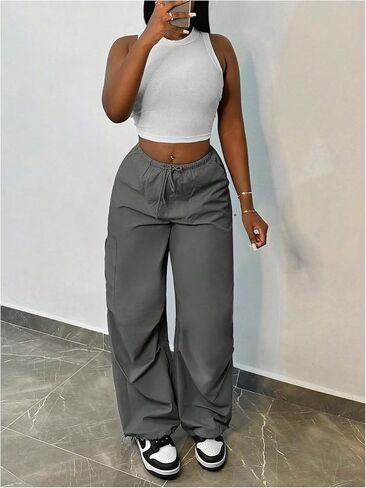 Floerns Women's Elastic Waist Drawstring Cargo Pants Loose Fit Hip Hop Trousers in Saudi Arabia