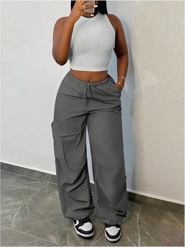 Floerns Women's Elastic Waist Drawstring Cargo Pants Loose Fit Hip Hop Trousers in Saudi Arabia