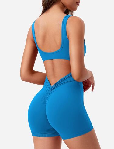 QOQ Workout Jumpsuits for Women Sexy Backless One Piece Jumpsuits Sleeveless V Back Scrunch Yoga Rompers in Kuwait