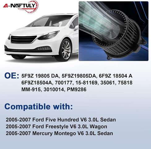 AC BLOWER MOTOR FANS FITS لعام 2005 2006 2007 فورد خمسمائة ، حرة ، V6 3.0L ، 05-07 MERCURY MONTEGO ، استبدال محرك سخان البلاستيك الأمامي HVAC 700177 ، 6F9Z18504A ، 5F9Z19805DA in Kuwait