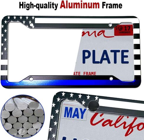 Thin Blue Line License Plate Frames - Aluminum American Flag Police Support with UV Printing, Rustproof Hardware & Black Caps -Back The Blue Design in Saudi Arabia
