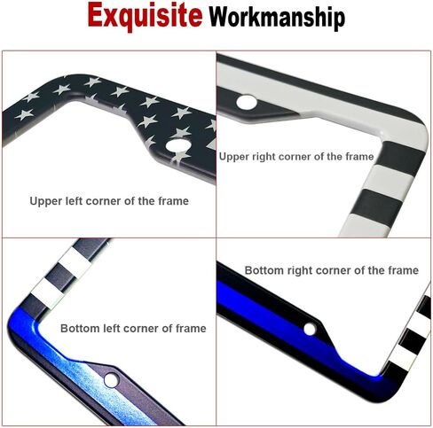 Thin Blue Line License Plate Frames - Aluminum American Flag Police Support with UV Printing, Rustproof Hardware & Black Caps -Back The Blue Design in Saudi Arabia