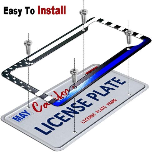 Thin Blue Line License Plate Frames - Aluminum American Flag Police Support with UV Printing, Rustproof Hardware & Black Caps -Back The Blue Design in Saudi Arabia
