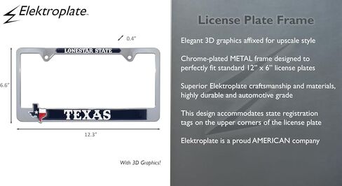 Elektroplate Lonestar State Texas Texan Texan Flag Crome All-Metal Size Size 3D Lucker Frame حامل علامة للسيارات/سيارات الدفع الرباعي/الشاحنات ملحق السيارات المقاومة للطقس in Kuwait