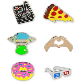 Just For Laughs Pincredibles Enamel Pins 6-pack (UFO, Pizza Slice, Joystick, 3D Glasses, Donut, Love Hands) in Kuwait