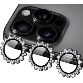 LUVI Compatible with iPhone 16 Pro Max / 16 pro Bling Camera Lens Protector Gear Design Diamond Individual Ring 9H Tempered Glass Clear Decorative Camera Cover Anti Scratch -Silver in Kuwait