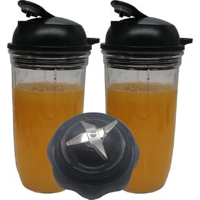 شفرة بديلة سهلة اللف مع كوب 24 أونصة وكوب 32 أونصة مع غطاء للتنقل، متوافقة مع خلاط نيوتري بوليت سيليكت 1200 (NB07200-1210) (1 * 32 أونصة + 1 * 24 أونصة بمقبض) in Kuwait