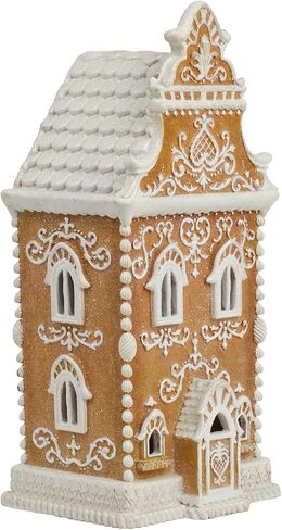 Braxio Gingerbread House زينة عيد الميلاد في الأماكن المغلقة - منزل خبز الزنجبيل لعيد الميلاد من الراتنج مع ضوء LED ديكور منزلي داخلي هدايا للرجال لعيد الميلاد 6.5 * 5.5 * 13.5 بوصة in Kuwait