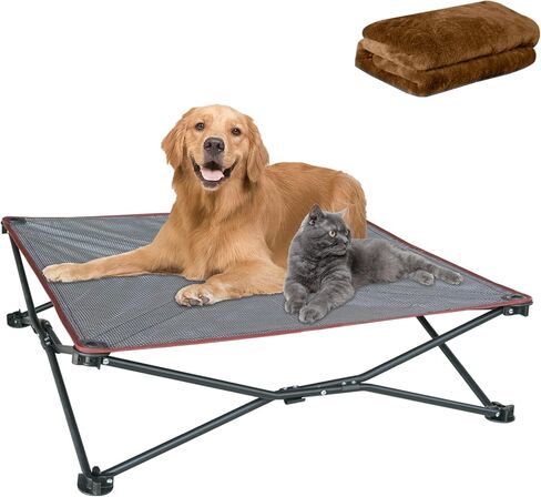 unp Outdoor Dog Bed - Portable, Elevated Camping Dog Cot for Indoor, Courtyard & Travel, Breathable Textilene Mesh, Comfortable with Removable & Washable Cover (Grey, L PRO) in Kuwait