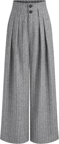 CIDER Womens Pants Striped Pleated Wide Leg Trousers Office Business Casual Mid Waist Button Pants for Women in Saudi Arabia