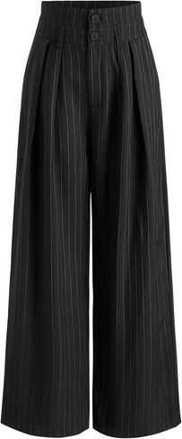 CIDER Womens Pants Striped Pleated Wide Leg Trousers Office Business Casual Mid Waist Button Pants for Women in Saudi Arabia
