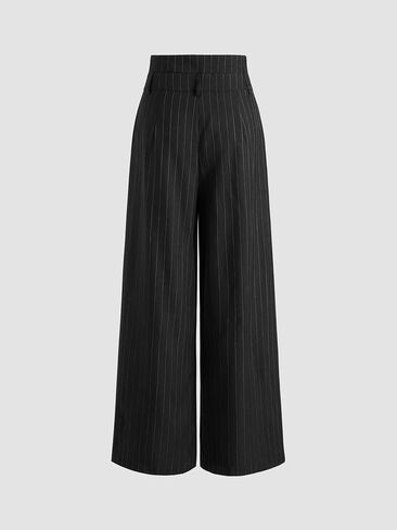CIDER Womens Pants Striped Pleated Wide Leg Trousers Office Business Casual Mid Waist Button Pants for Women in Saudi Arabia