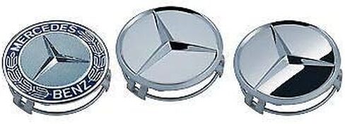Mercedes-Benz Genuine Wheel Hub Inserts 6-6-47-0207, Silver Chrome Logo, Stainless Steel, Direct Replacement in Saudi Arabia